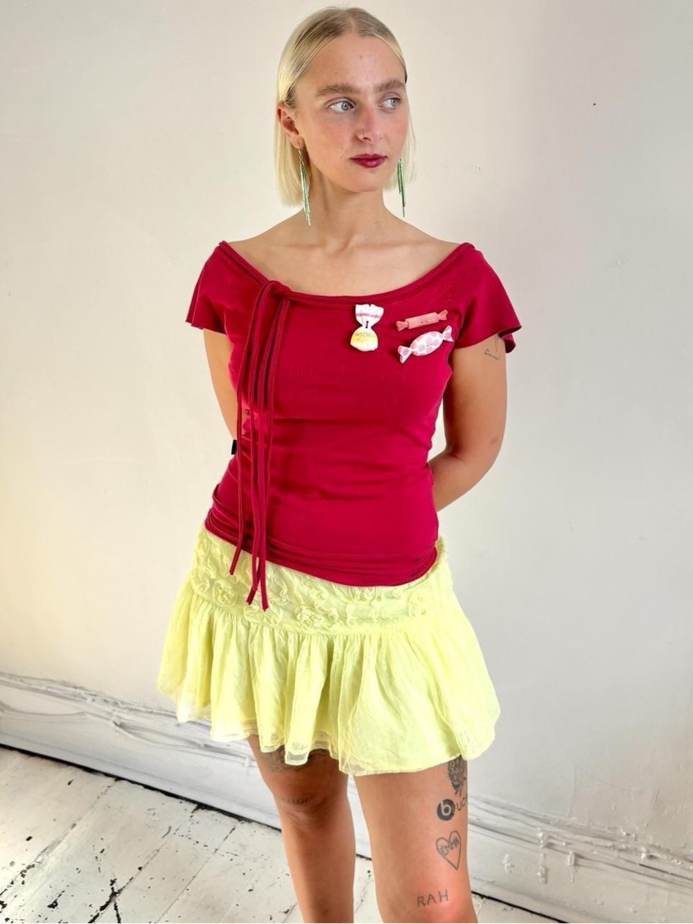 1990s Moschino “Never Accept Sweets from Strangers” Off the Shoulders Candy Top - Picture 2 of 8